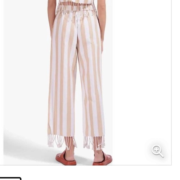 Staud Zuma Cabana Stripe Fringe Hem Beige White Cotton & Linen Pants Size 14 - Picture 2 of 9